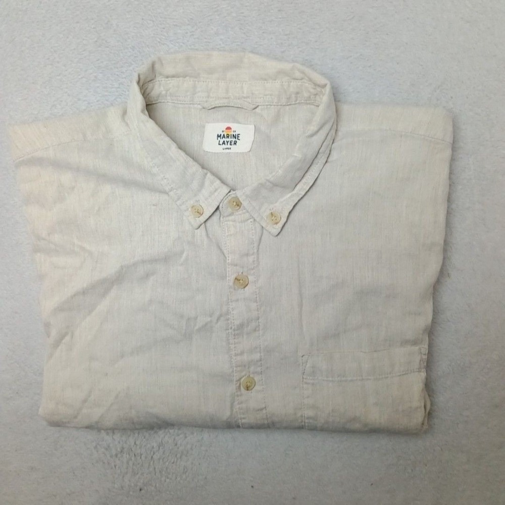 Marine Layer Shirt Mens L Beige Button-Up Cotton Relaxed California Oxford 16821